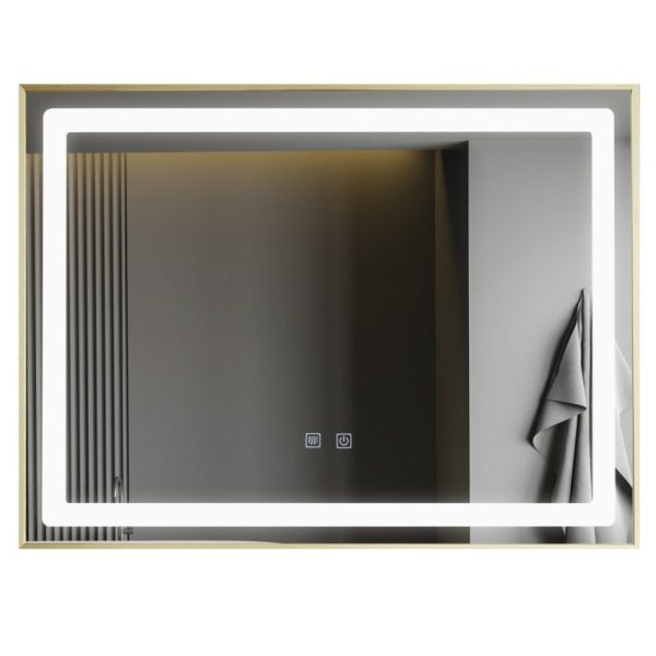 Oglinda pentru baie cu iluminare LED 60 cm x 80 cm, functie dezaburire , intrerupator touch, rama bronz antichizat