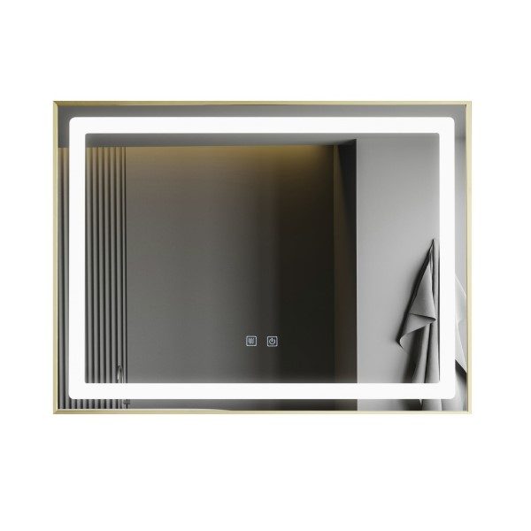 Oglinda pentru baie cu iluminare LED 60 cm x 80 cm, functie dezaburire , intrerupator touch, rama bronz antichizat