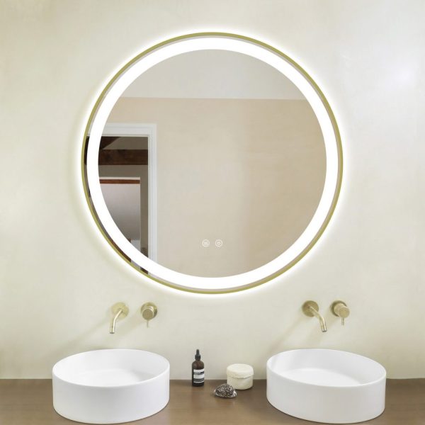 Oglinda pentru baie cu iluminare led 70 cm, rama aurie