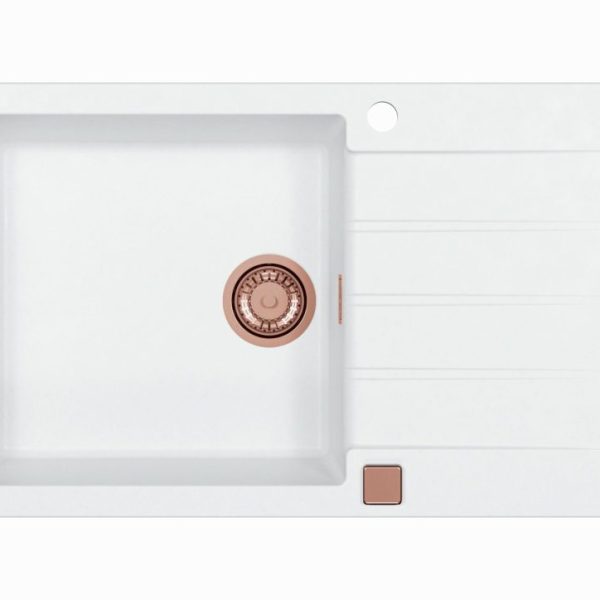 Set chiuveta de bucatarie 86x50 cm alb si baterie Cupru
