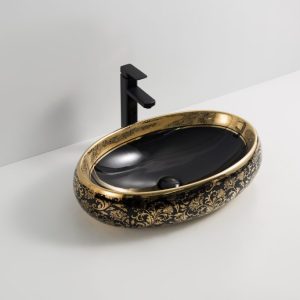 Lavoar din ceramica cu montaj pe blat, 59 cm -Black and gold-