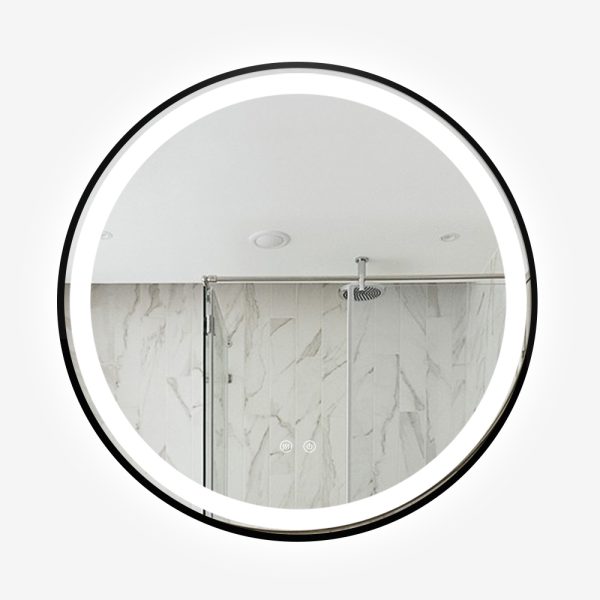 Oglinda LED pentru baie ROTUNDA cu rama neagra din aluminiu 70 cm